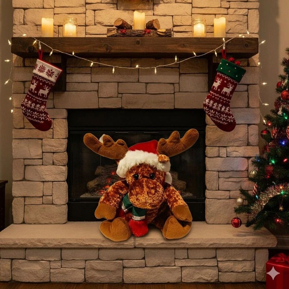 St. Regis Christmas Plush Moose Stuffed Animal Santa Hat Scarf Holiday Decor